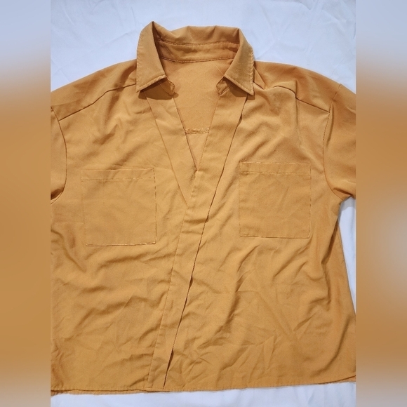 Shein Curve Patched Pocket Drop Shoulder V Neck Casual Blouse Top XL - Picture 7 of 9